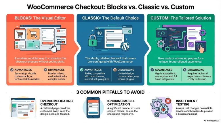 WooCommerce Checkout Options Blocks, Classic, and Custom Comparison